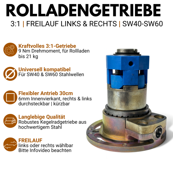 Kegelradgetriebe für Rolladen | 3:1 Innenvierkant